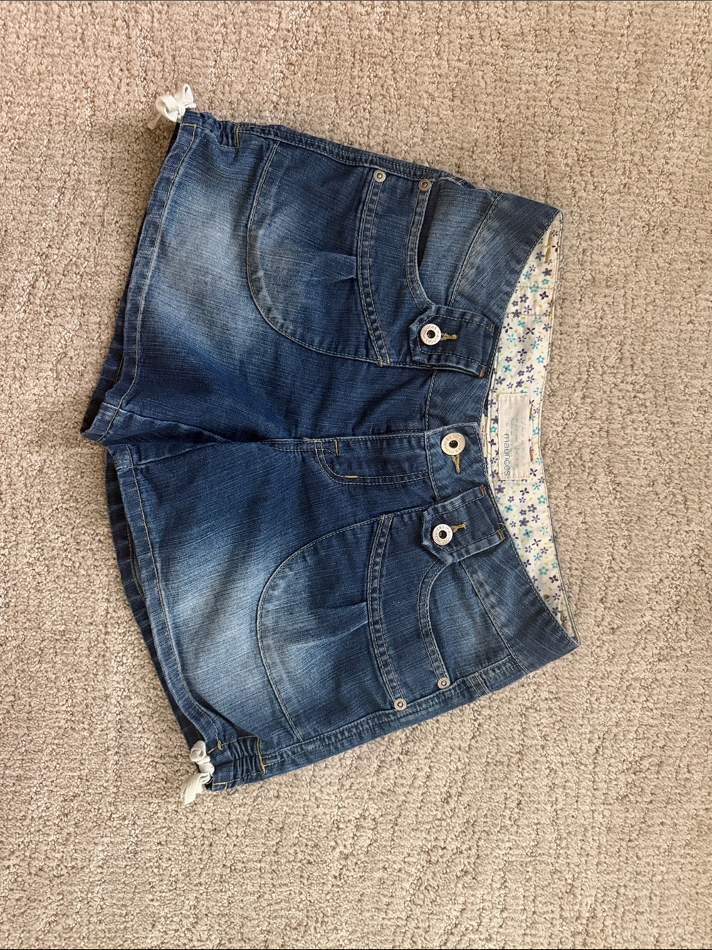 Maurices Washed Blue Denim Shorts with Floral Waistband
